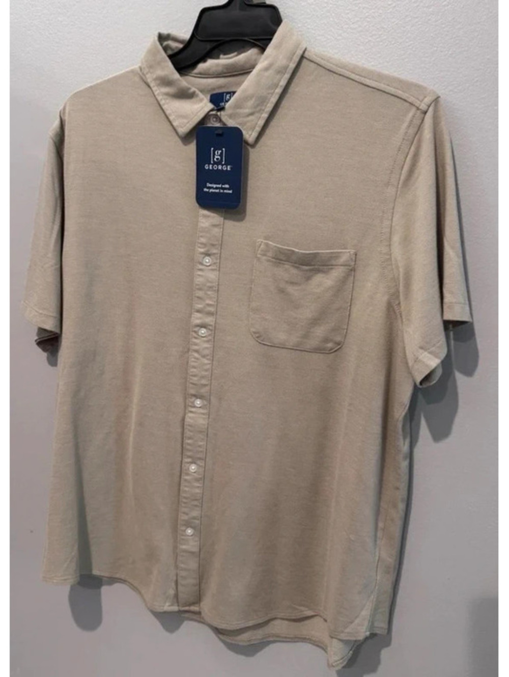 George Men’s Beige Button Front Shirt XL Lightweight Minimalist NWT